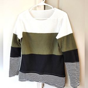 Shein Waffle Knit Color Block Long Sleeve Top
